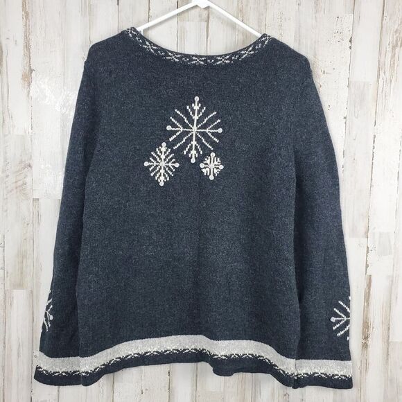 Christopher & Banks Christmas Cardigan Sweater Gray Size Large - Picture 2 of 11